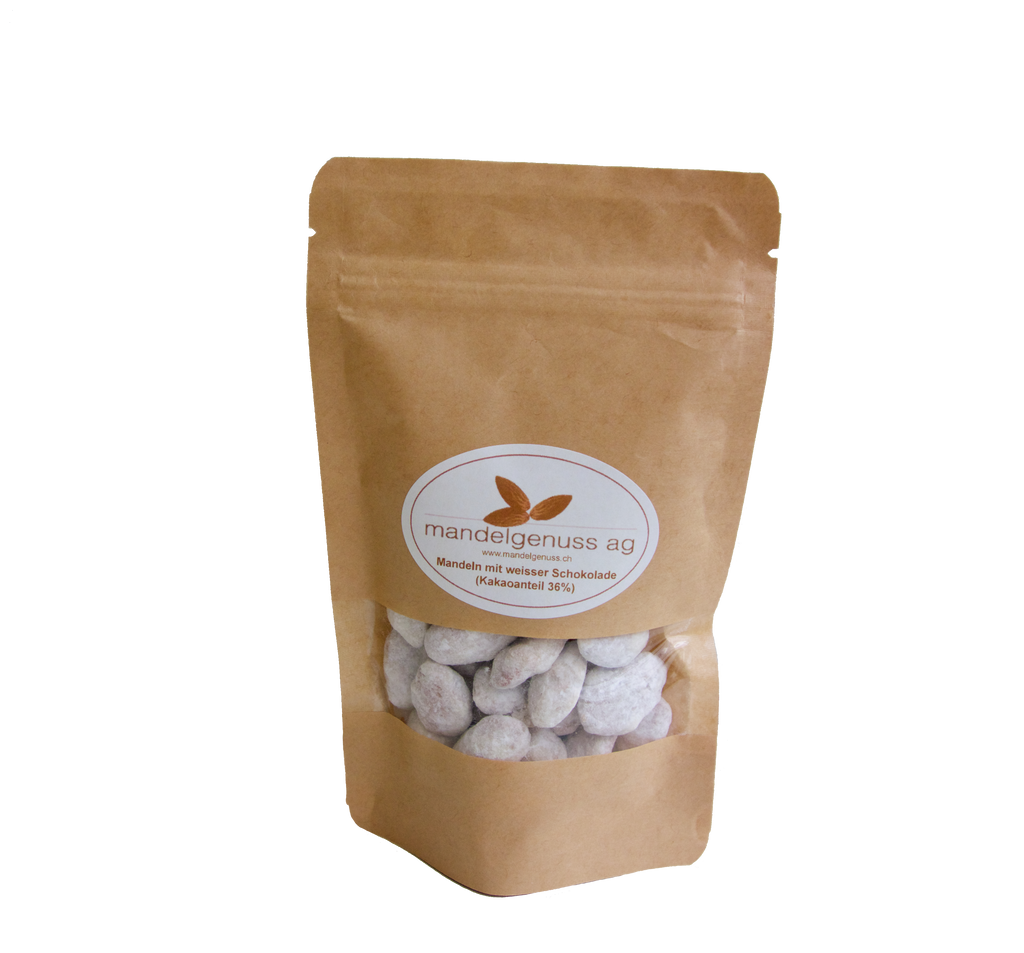 Mandeln mit weisser Schokolade (Kakaoantail 36%) 120g - Kalifornische Mandeln, ein Genuss | mandelgenuss