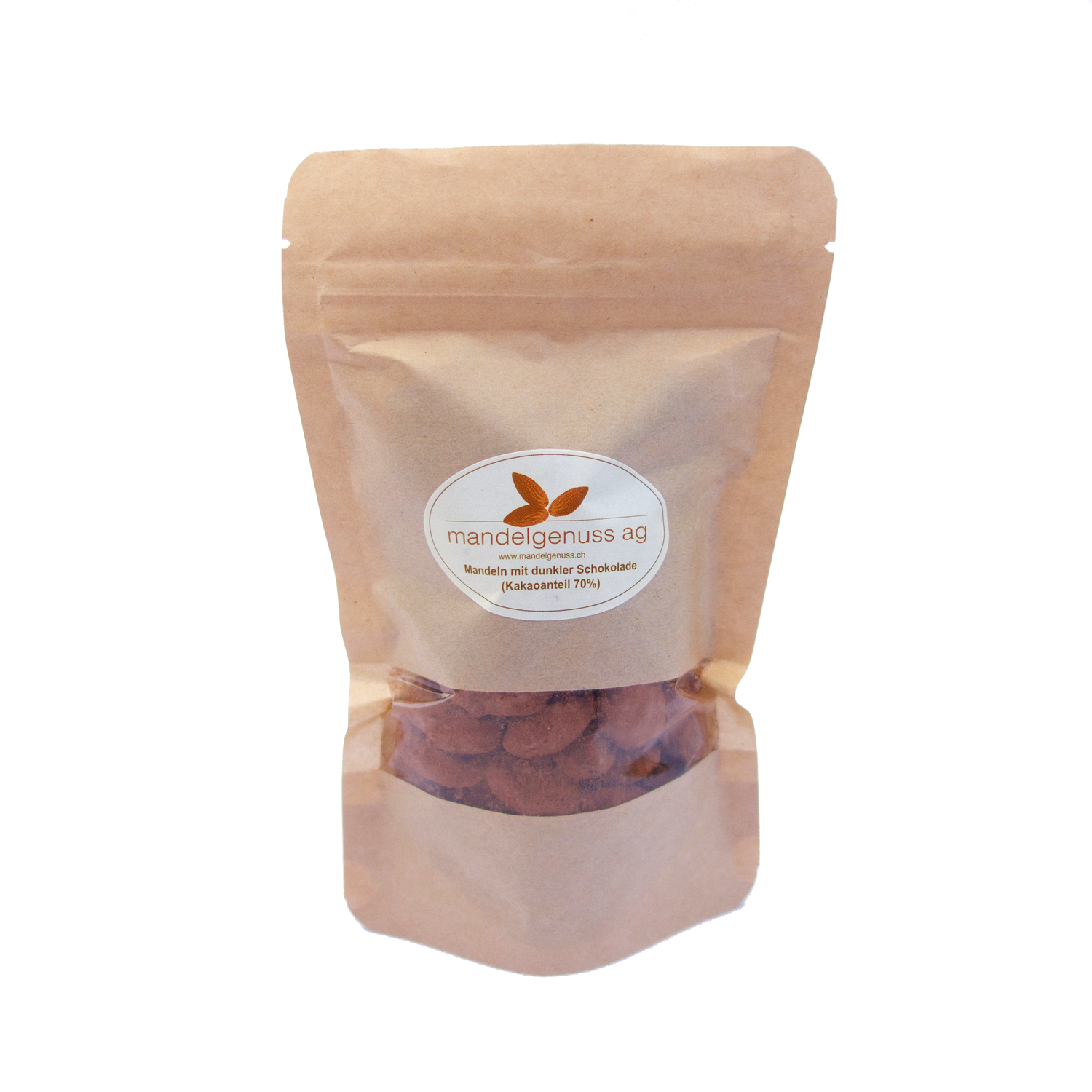 Mandeln mit dunkler Schokolade (Kakaoanteil 70%) 85g - Kalifornische Mandeln, ein Genuss | mandelgenuss 